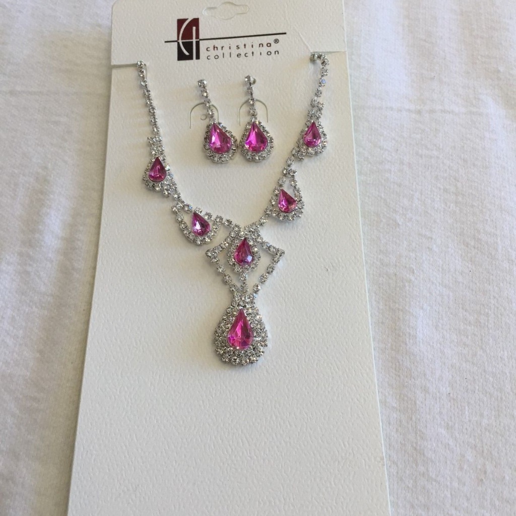 Cristina Collection Clear/Pink Rhinestone Prom Set